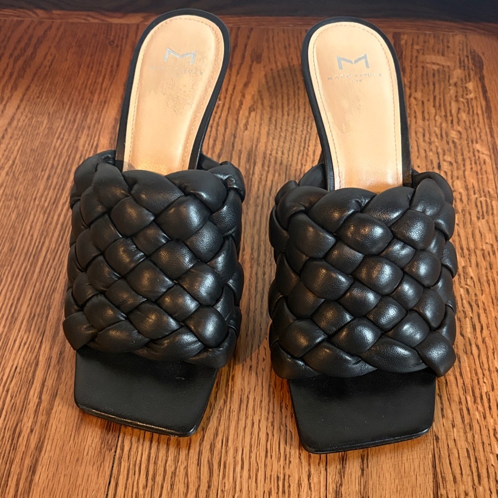 Marc Fisher Black Braided Slide Mules